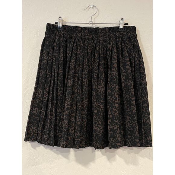 ~ Banana Republic Sz 8 Skirt Pleated Black Brown Print Pleats Knee Elastic Waist - Picture 7 of 12